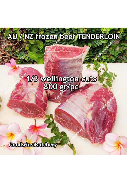 Beef Tenderloin frozen Australia (A) BUDGET frozen McPHEE 1/3 wellington cuts price/pc 800gr (eye fillet mignon daging sapi has dalam)